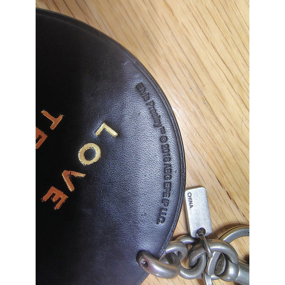 Coach Elvis Presley Love Me Tender Leather Bag Charm Keychain Black Gold Rare - Picture 5 of 7